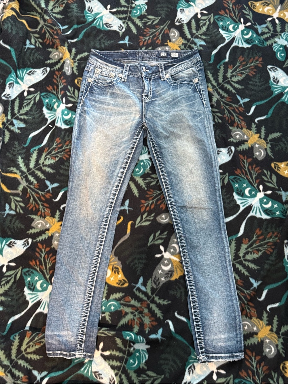Miss Me Skinny Jeans Medium Wash Stretch Embellished Pockets Size 28 - Picture 5 of 7